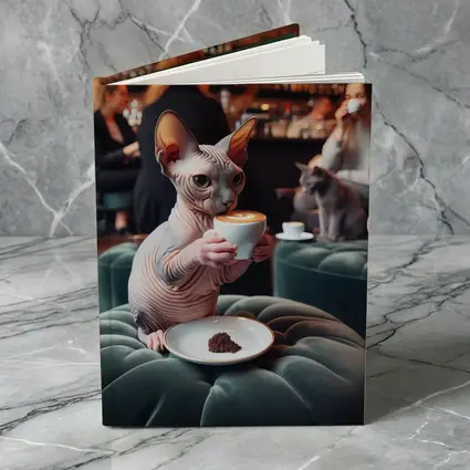 Sphynx Cat Drinking Coffee In Cafe