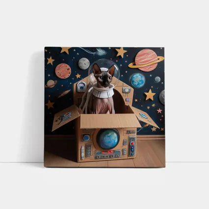 Sphynx Cat Astronaut Cardboard Spaceship Space