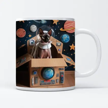 Sphynx Cat Astronaut Cardboard Spaceship Space