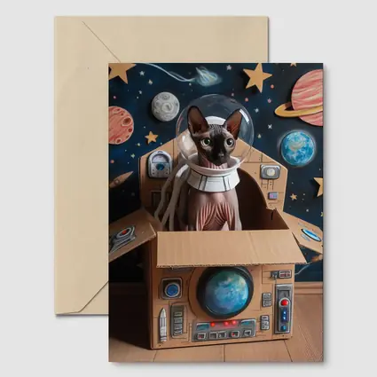 Sphynx Cat Astronaut Cardboard Spaceship Space