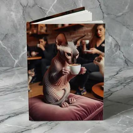 Sphynx Cat Drinking Coffee In Cafe