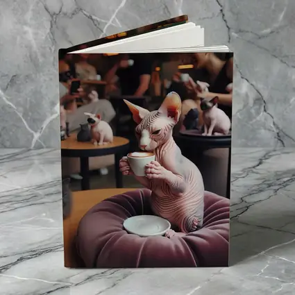 Sphynx Cat Drinking Coffee In Cafe