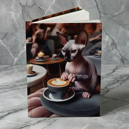 Sphynx Cat Enjoying Latte Coffee Shop