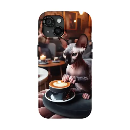 Sphynx Cat Enjoying Latte Coffee Shop