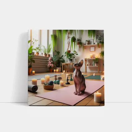 Sphynx Cat Sitting on Pink Yoga Mat