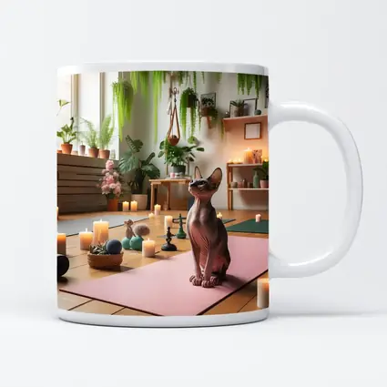 Sphynx Cat Sitting on Pink Yoga Mat