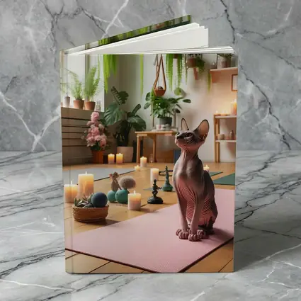 Sphynx Cat Sitting on Pink Yoga Mat