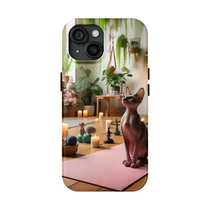 Sphynx Cat Sitting on Pink Yoga Mat
