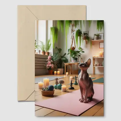Sphynx Cat Sitting on Pink Yoga Mat