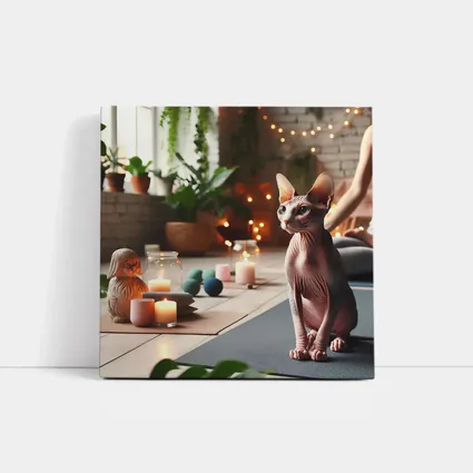 Sphynx Cat Sitting on Yoga Mat