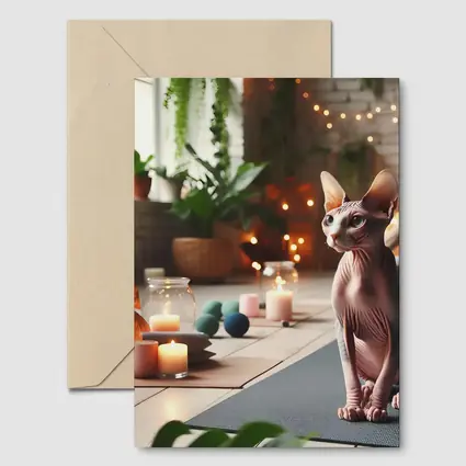 Sphynx Cat Sitting on Yoga Mat