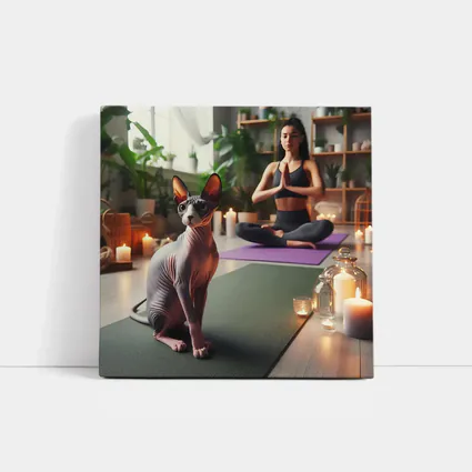 Sphynx Cat Sitting on Yoga Mat