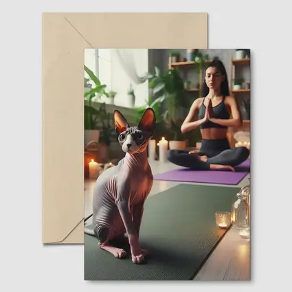 Sphynx Cat Sitting on Yoga Mat
