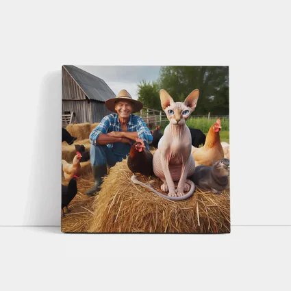 Sphynx Cat Sitting on Hay Bale Farm