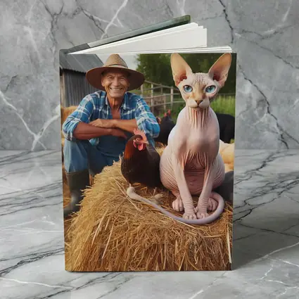 Sphynx Cat Sitting on Hay Bale Farm