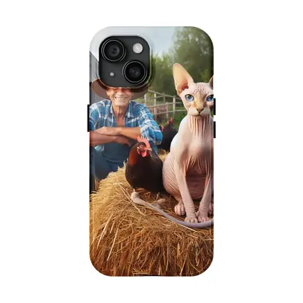 Sphynx Cat Sitting on Hay Bale Farm