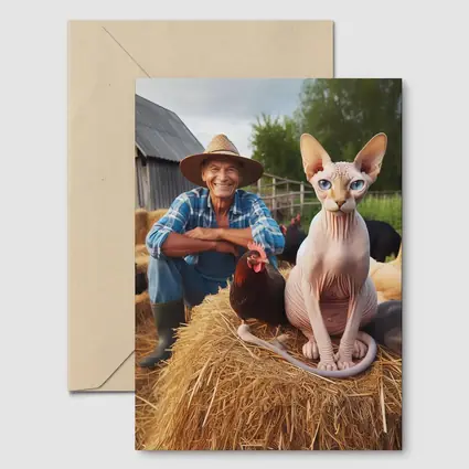 Sphynx Cat Sitting on Hay Bale Farm