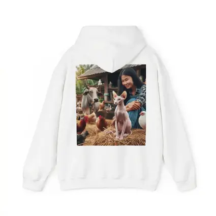 Sphynx Cat Woman Farm Animals Rustic Setting