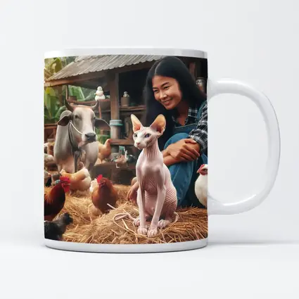 Sphynx Cat Woman Farm Animals Rustic Setting