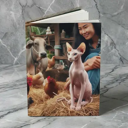 Sphynx Cat Woman Farm Animals Rustic Setting