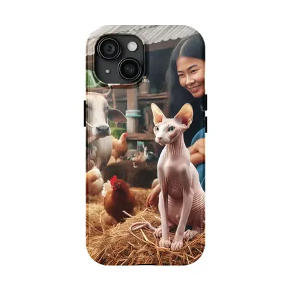 Sphynx Cat Woman Farm Animals Rustic Setting