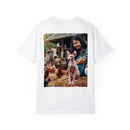 Sphynx Cat Woman Farm Animals Rustic Setting