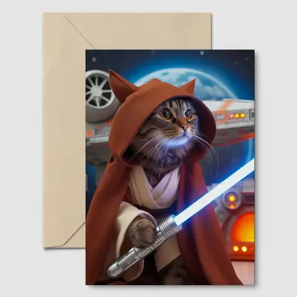 Jedi Cat With Lightsaber Space Background