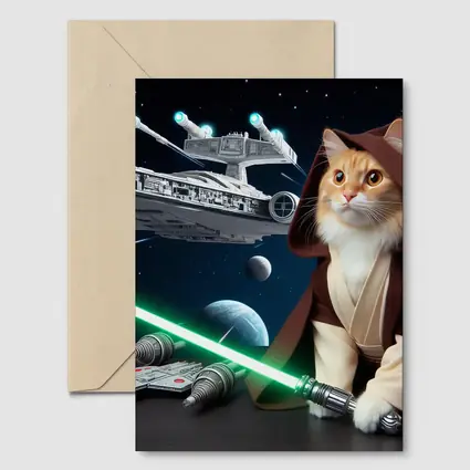 Orange Cat Jedi Lightsaber Space Battle