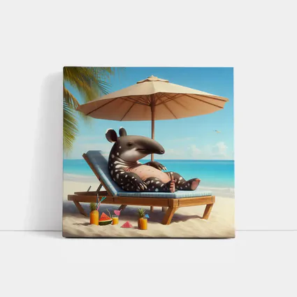 Tapir Relaxing On Tropical Beach Chair