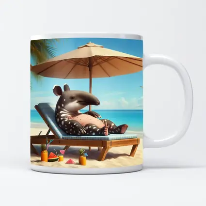 Tapir Relaxing On Tropical Beach Chair