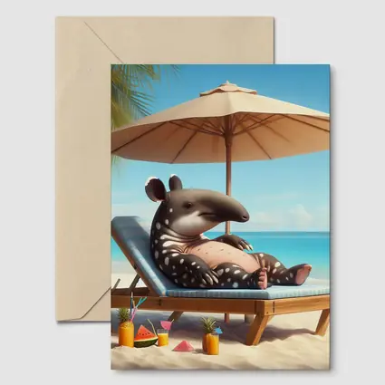 Tapir Relaxing On Tropical Beach Chair