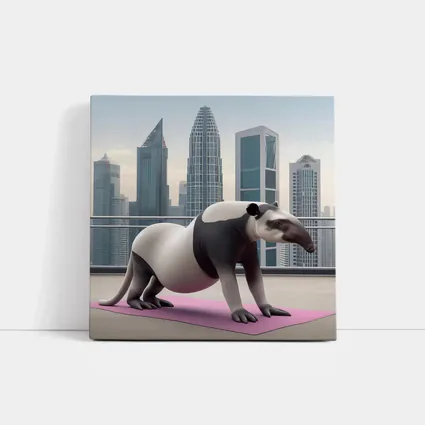 Tapir Doing Yoga City Skyline Background