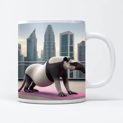 Tapir Doing Yoga City Skyline Background