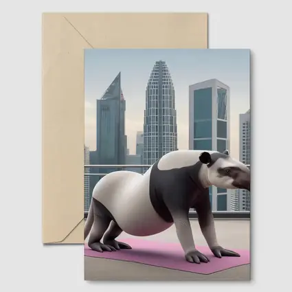 Tapir Doing Yoga City Skyline Background