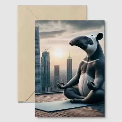 Tapir Meditating Yoga City Skyline