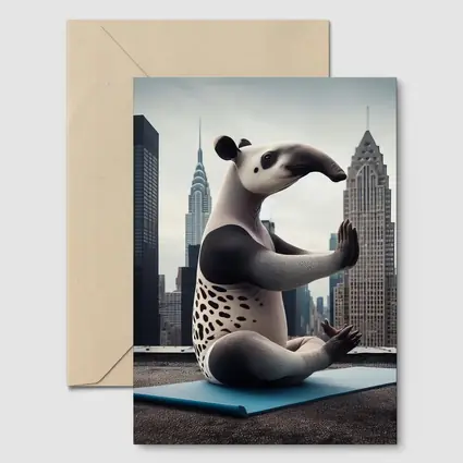 Tapir Doing Yoga City Skyline