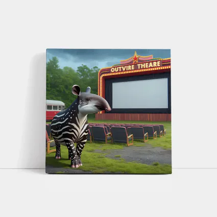 Baby Tapir At Rainy Outdoor Movie Theatre