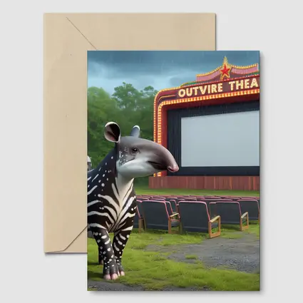 Baby Tapir At Rainy Outdoor Movie Theatre