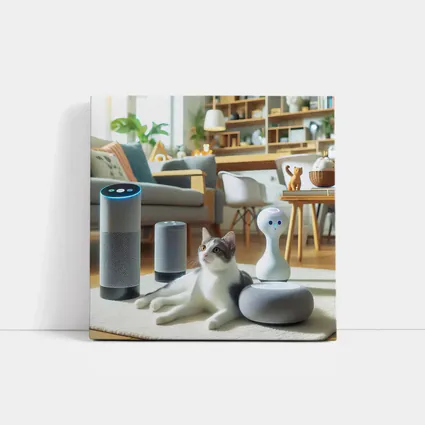 Gray White Cat Smart Home Living Room