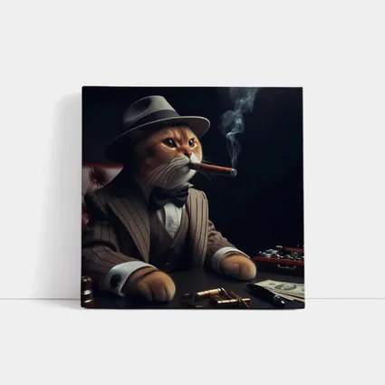 Gangster Cat Pinstripe Suit Cigar Dark
