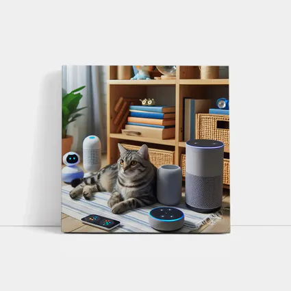 Tabby Cat Surrounded By Smart Home Devices