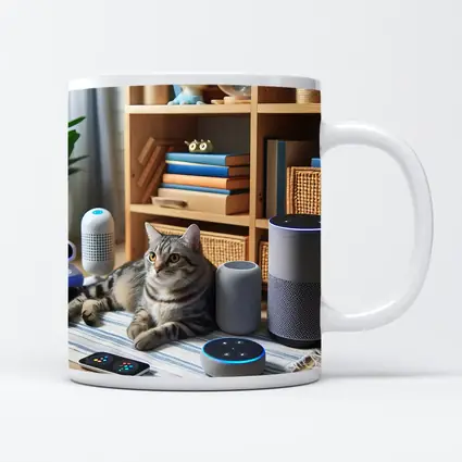 Tabby Cat Surrounded By Smart Home Devices
