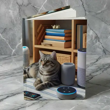 Tabby Cat Surrounded By Smart Home Devices