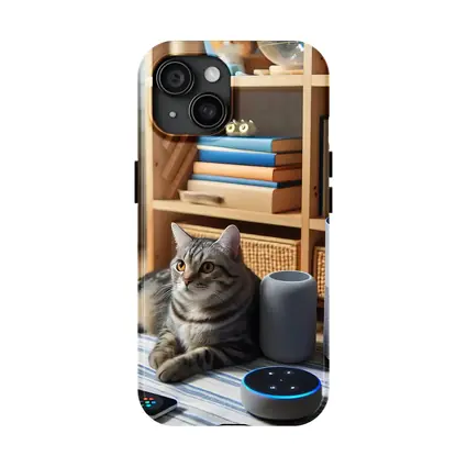 Tabby Cat Surrounded By Smart Home Devices