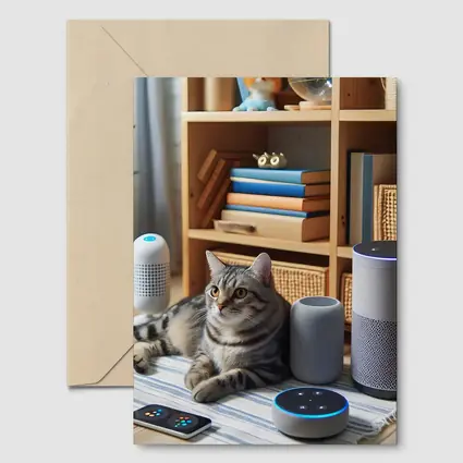 Tabby Cat Surrounded By Smart Home Devices