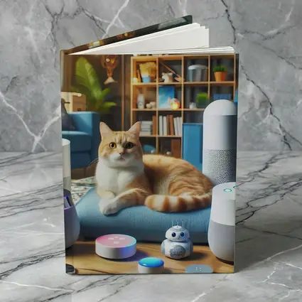 Orange Cat Surrounded By Smart Home Speakers