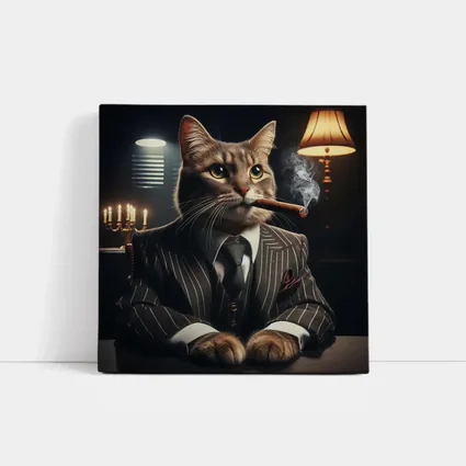 Gangster Cat Pinstripe Suit Dark Room