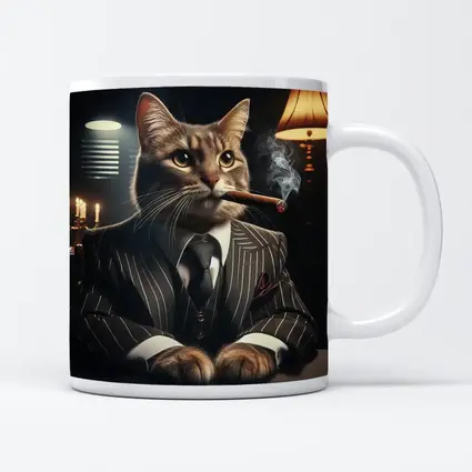 Gangster Cat Pinstripe Suit Dark Room
