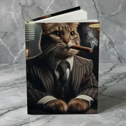 Gangster Cat Pinstripe Suit Dark Room