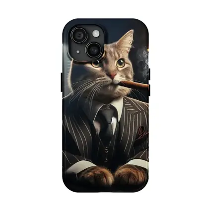 Gangster Cat Pinstripe Suit Dark Room